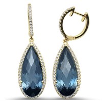 18.50 Ct Blue Topaz Diamond Earrings 10 Kt