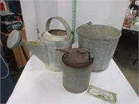 Vintage watering can,bucket,and oil can