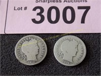 1912 and 1916 S Barber silver dimes
