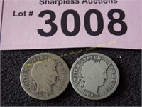 1908 D and 1908 Barber silver dimes