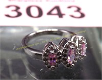 Pink and white topaz sterling silver ring