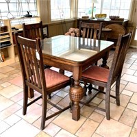 Antique Oak Draw Leaf Table with Four Chairs