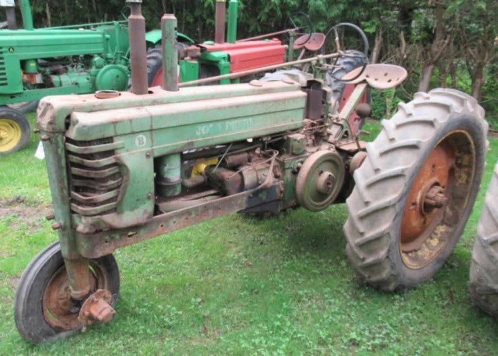 John Deere B narrow front gas tractor. Note: