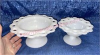 (2) Vtg open lace old Colony white glass bowls