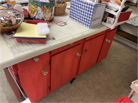 Red cutting table with 4 doors and 4 drawers72inx3