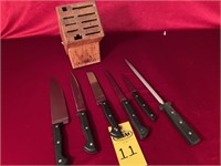 5 Gerber Knives, Sharpener & Block