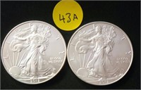 2- 2012 American Silver Eagle Coins 1 Oz