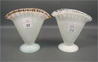 Lot of Two Vintage 1940s-50s Fenton Crest Fan Vase