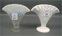 Lot of Two 1940s-50s Fenton Hobnail Fan Vase