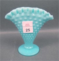 Vintage Fenton Turquoise Hobnail Fan Vase