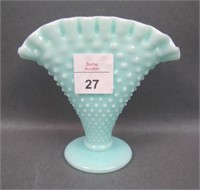 Vintage Fenton Mint Green Hobnail Fan Vase
