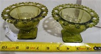 2 Each Vintage Green Etched Glass Dishes w/ Eyelet