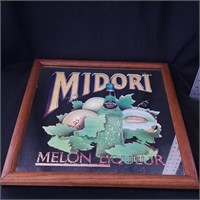 Midori Lemon Liqueur Bar Mirror 29x29 Wood Frame