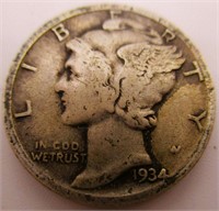1934-D Mercury Silver Dime