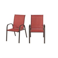 Brown Steel Sling Outdoor Dining Chair Chili Red