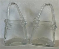 R - LOT OF 2 VINTAGE GLASS "PURSE" VASES (K55)