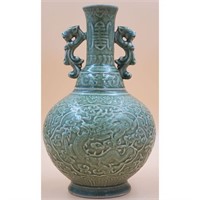 Chinese Porcelain Green Glaze Vase with Dragon Mo