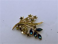Vintage Gold Tone Brooch w purple and green colors