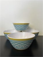 Lot of 4 NEW Teal Yellow White Melamine Bowls