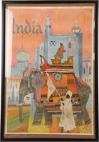 S. HALL INDIA Travel Poster 60s DAVID KLINE STYLE