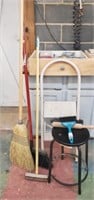 Stool, Step Ladder and Brooms