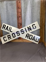 RAILROAD CROSSING TIN SIGN, 26"T X 48" W