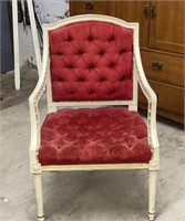 38x24x22" White Wooden Red Cushion Chair