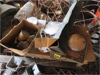 SMALL BENCH WITH CONTENTS - CONVEX MIRRORS, LIGHT,