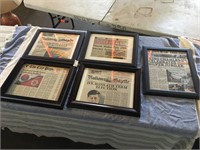 Lot of 5 Prop Framed Newspaper
