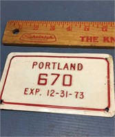 Portland 1973 bicycle license plate