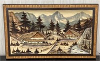 24x14" German Wood Carved & Painted Town Pic