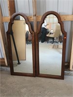Set of (2) wooden framed mirrors