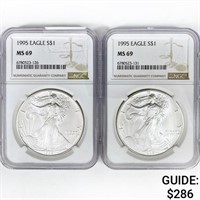 (2) 1995 American Silver Eagle NGC MS69