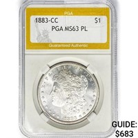 1883-CC Morgan Silver Dollar PGA MS63 PL