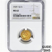 1929 $2.50 Gold Quarter Eagle NGC MS62