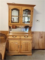 Very nice oak hutch with mirrored backing