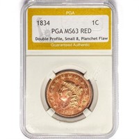 1834 Large Cent PGA MS63 RED