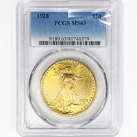 1928 $20 Gold Double Eagle PCGS MS63