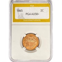1865 Two Cent Piece PGA AU58+
