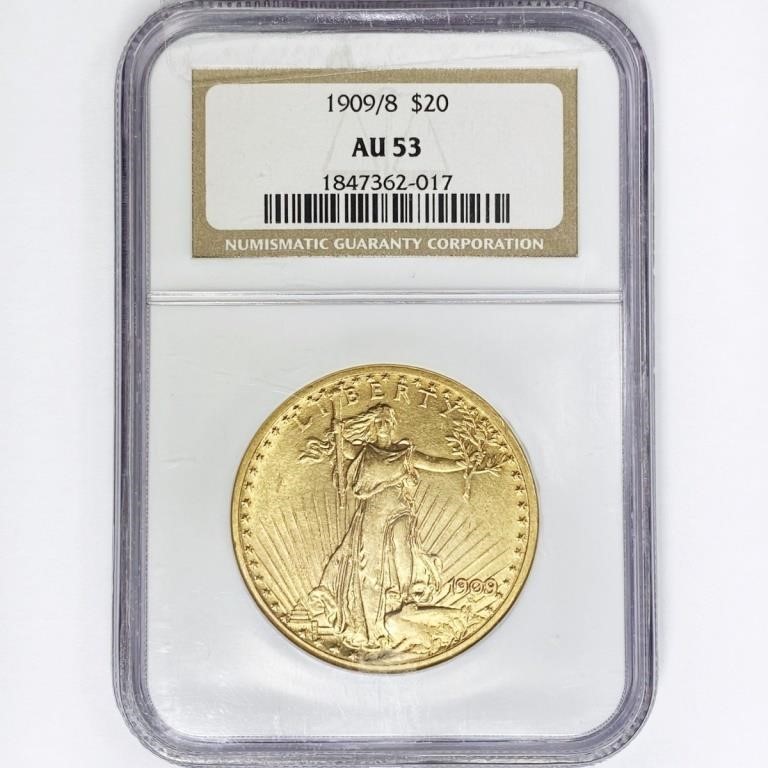 1909/8 $20 Gold Double Eagle NGC AU53
