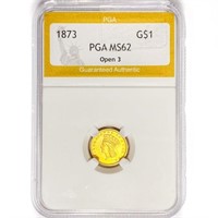 1873 Rare Gold Dollar PGA MS62 Open 3