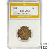 1867 Two Cent Piece PGA VF20 DDO