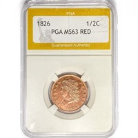 1826 Classic Head Half Cent PGA MS63 RED