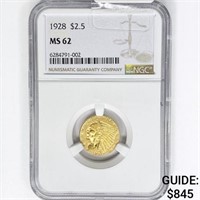 1928 $2.50 Gold Quarter Eagle NGC MS62