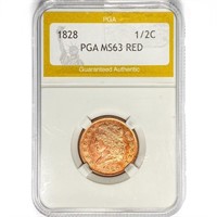 1828 Classic Head Half Cent PGA MS63 RED