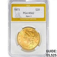 1873 $20 Gold Double Eagle PGA MS62 Open 3