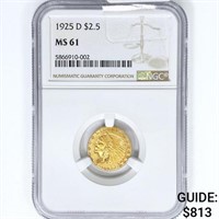 1925-D $2.50 Gold Quarter Eagle NGC MS61