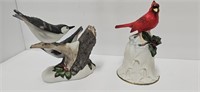One ceramic bell and one ceramic bird figurine