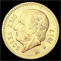 1917 Mexico .2411oz Gold 10 Pesos CLOSELY