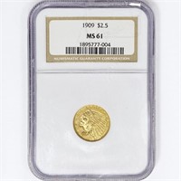 1909 $2.50 Gold Quarter Eagle NGC MS61